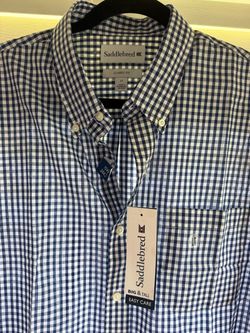 Saddlebred Men’s LT Big & Tall Blue/White Check Short Sleeve Button-Up Shirt