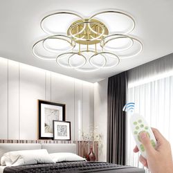 Modern 9 Rings LED 95W Gold Flush Mount Ceiling Light Fixture with Remote Control - Retail $180