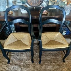 2 Black Rattan Captain Chairs (OBO)