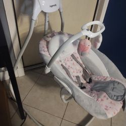 Pink And Grey Baby Swing. 3 Bags Full Of Girls Clothes 