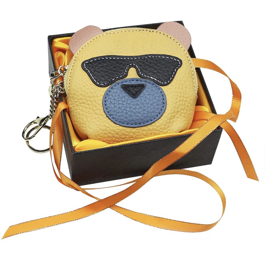 New-Cute Dog Small Mini Coin Purse,100% Soft Genuine Leather Change Purse Wallet with Keychain and Zipper for Women (yellow)