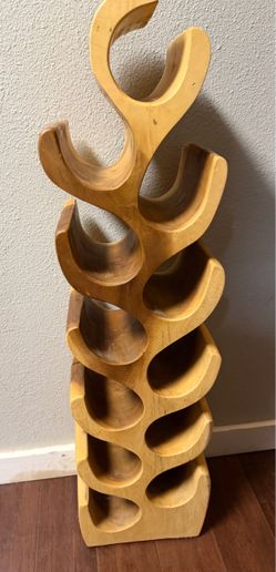 Unique Carved Wood Tower Wine Rack