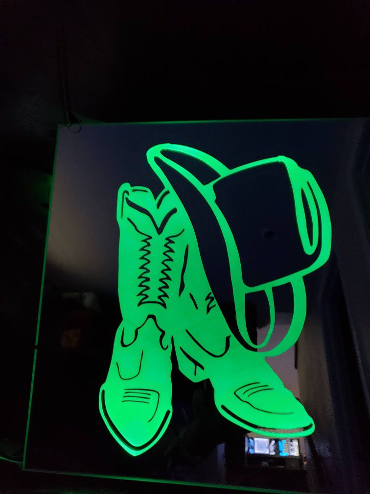 Cowboy Boots. And. Hat. Etched lighted Mirror 