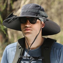 Sunshade Hat with Cooler, Novel & Practical Wide Outdoor Hat with 3 Speed Adjustable Solar Fan