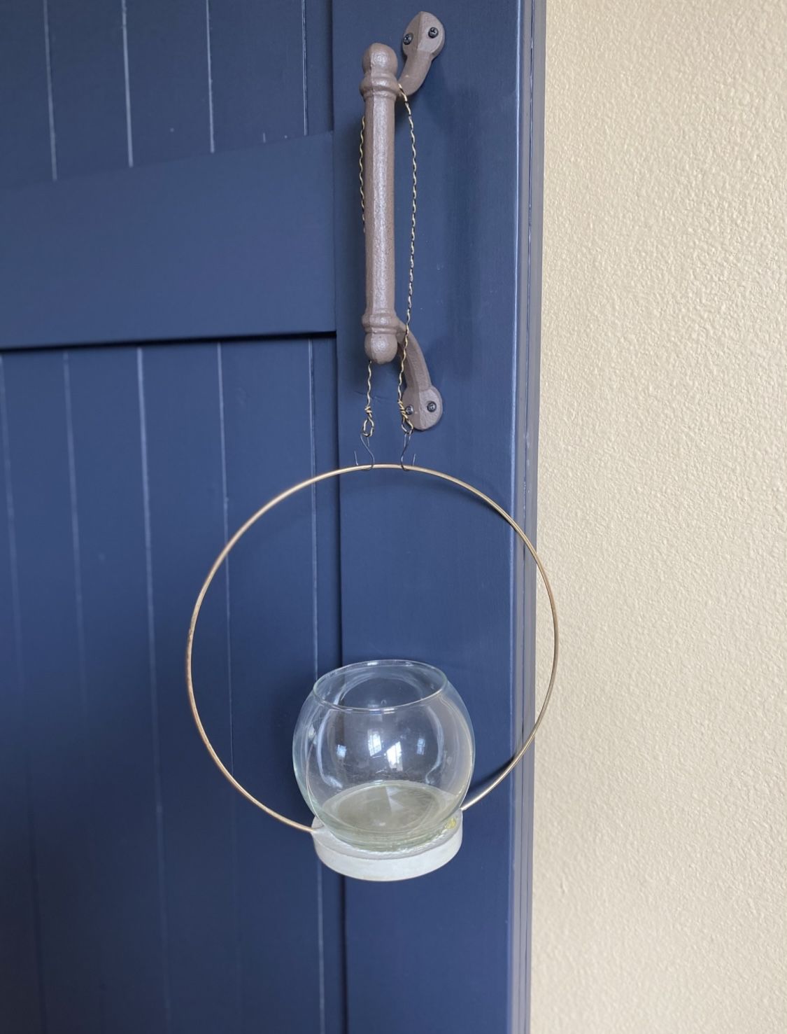 🕯️🌱 NEW Gold Hanging Glass Candle Plant Globe Holder Cement Concrete