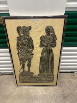 17th century medieval stone rubbing “ the death of his dearly beloved son - jesus , 28” x 43 1/2 “ $500