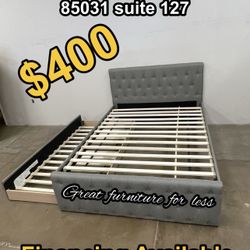 Trundle Bed Full Over Twin Grey Fabric Brand New