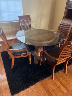 WOOD DINING SET WITH GLASS TOP & 4 CHAIRS