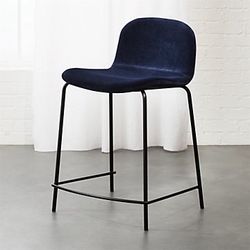 CB2 Primitivo Counter Stools In Blue Velvet 