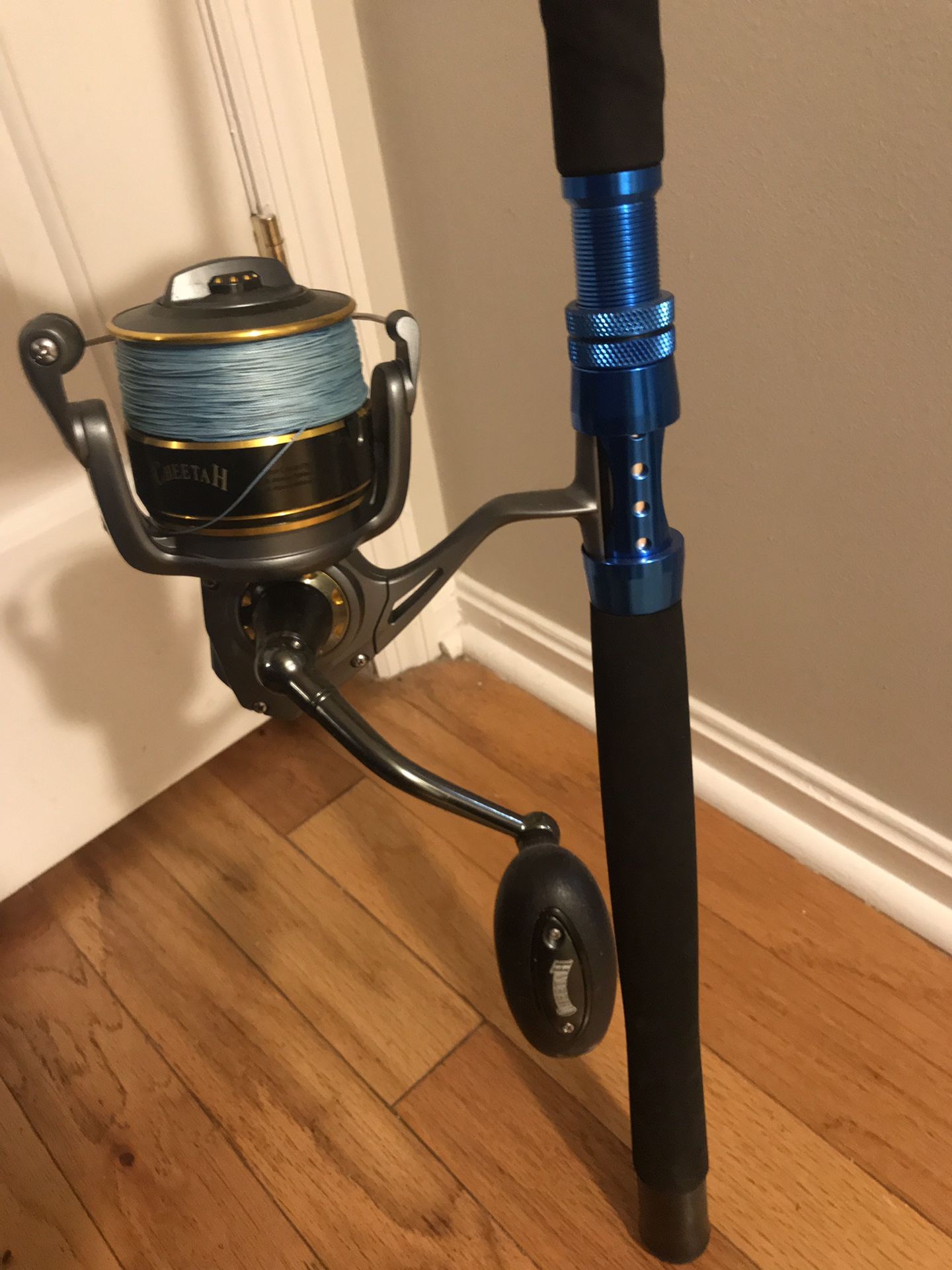 Brand new never used Haibo Cheetah 9000 big game spinning reel with a brand new 6’ Fiblink Triumph spinning rod.