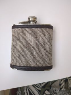 J.Crew Herringbone Tweed & Leather Hip Flask Stainless Steel 6oz Gift