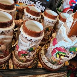Vintage Ceramic Mexican Mayan Aztec Mug Stein Set