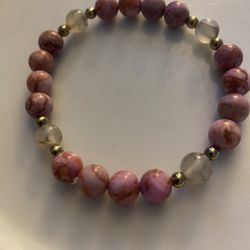 Hand Crafted Womans Bracelet Pyrite Spacers Agate And Pink Jade New