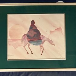 Framed signed watercolor lithograph print by Judith "J.C." Madden, titled "On Horse”