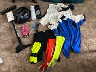 Ultimate Cycling Lot - Trek WaveCel Helmet, Steadyrack Swivel Mount, Bontrager Pump, Jerseys (Size S)
