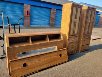 FREE full/double bed headboard, 2 storage units w/ overhead lights