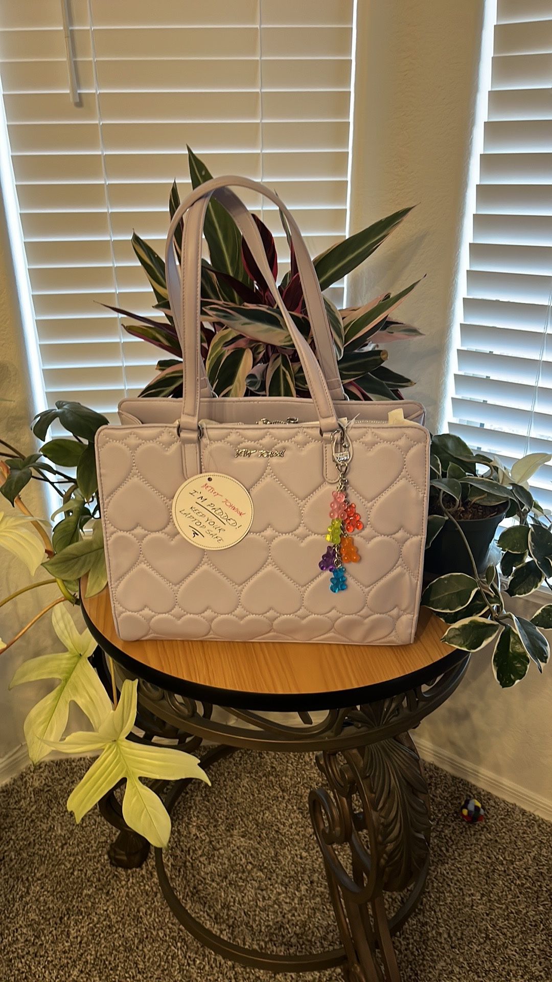 Betsy Johnson Lavender Tote Bag With Quilted Heart Pattern - New!