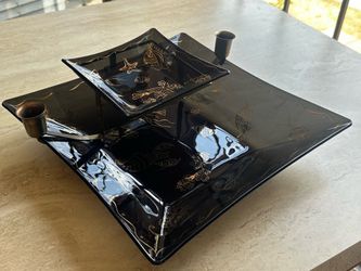 MCM 2 tier smoke glass serving tray vintage