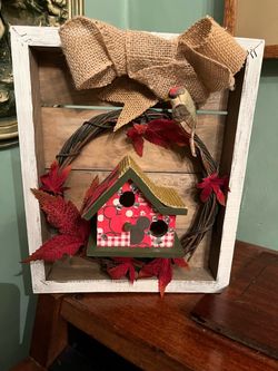 Handmade Fall Birdhouse Wreath Wall Decor