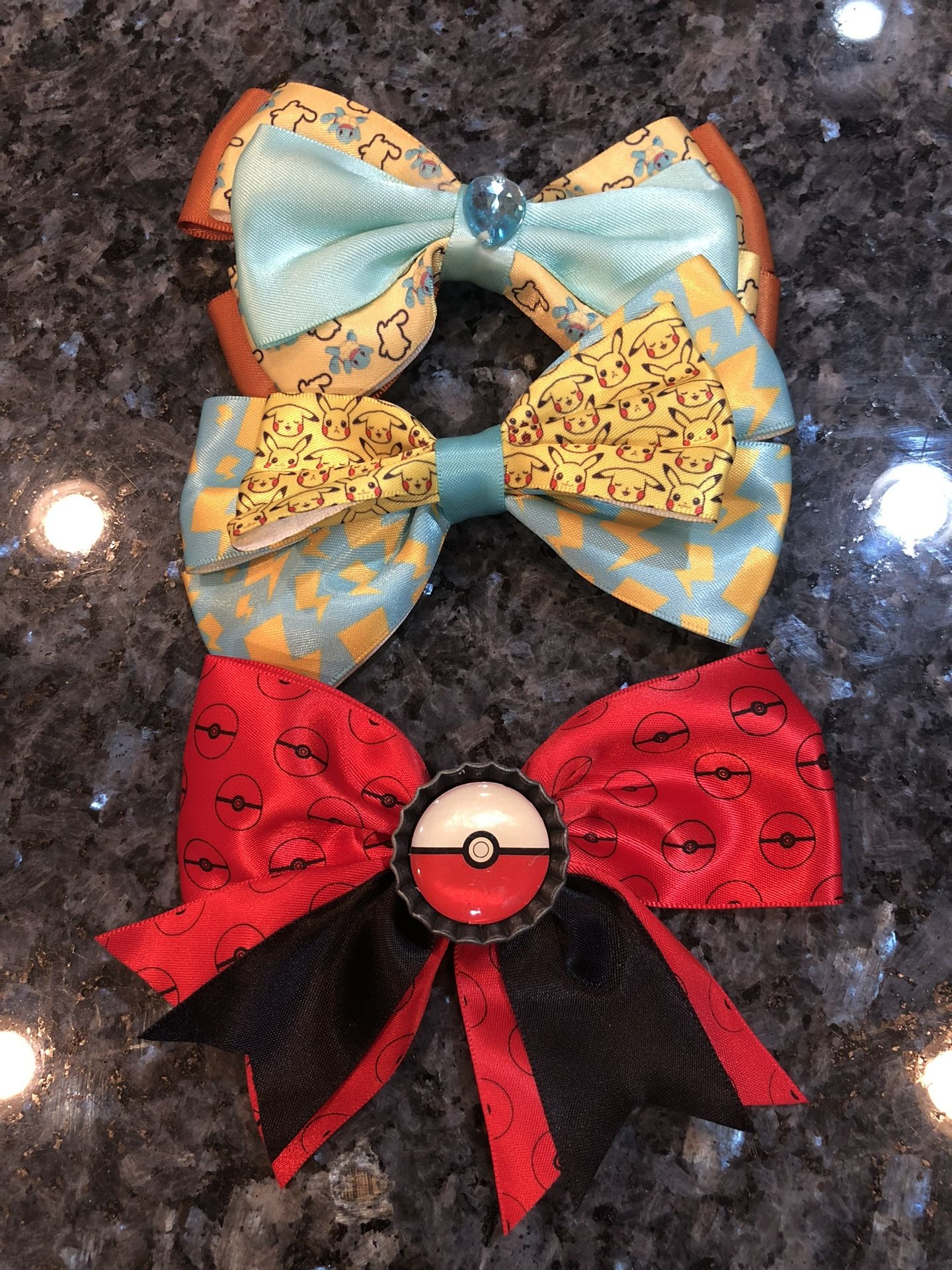 Girls Lot Of 3 Hair Bows.  Theme Pokémon .  Size 5 inches Wide .  Brand New 