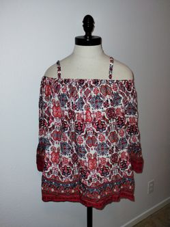 Artisan NY Size Large Cold Shoulder Blouse Womens 3/4 Flare Sleeve Paisley NEW