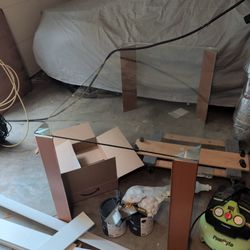 Glass Top, Leather Legs Table