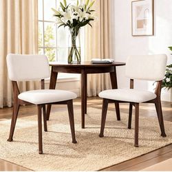 Modern Dining Chairs Set of 2 – Mid Century Style – Like New – Cream Upholstered