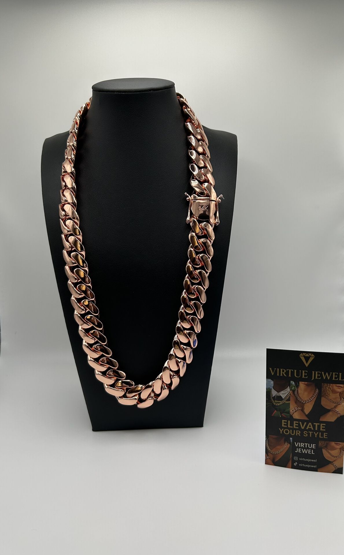 20mm Miami Cuban Link Rose Gold Plated Chain Necklace 18k & 14k Crab Old School Regular Lock 