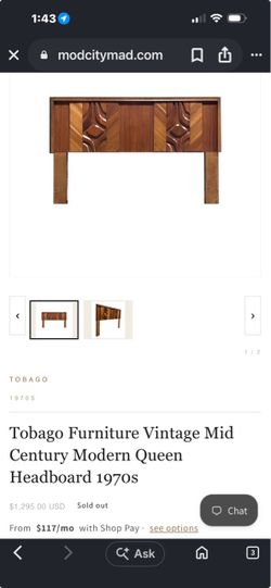 Tobago Mid Century Modern Queen Headboard 1970s