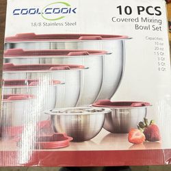 Mixing Bowls with Grater, Measuring Spoon and Kitchen Tongs, Size 8, 5, 3, 1.5 Qt and 20, 10 oz, Set of 25 Mixing Bowls (Red)