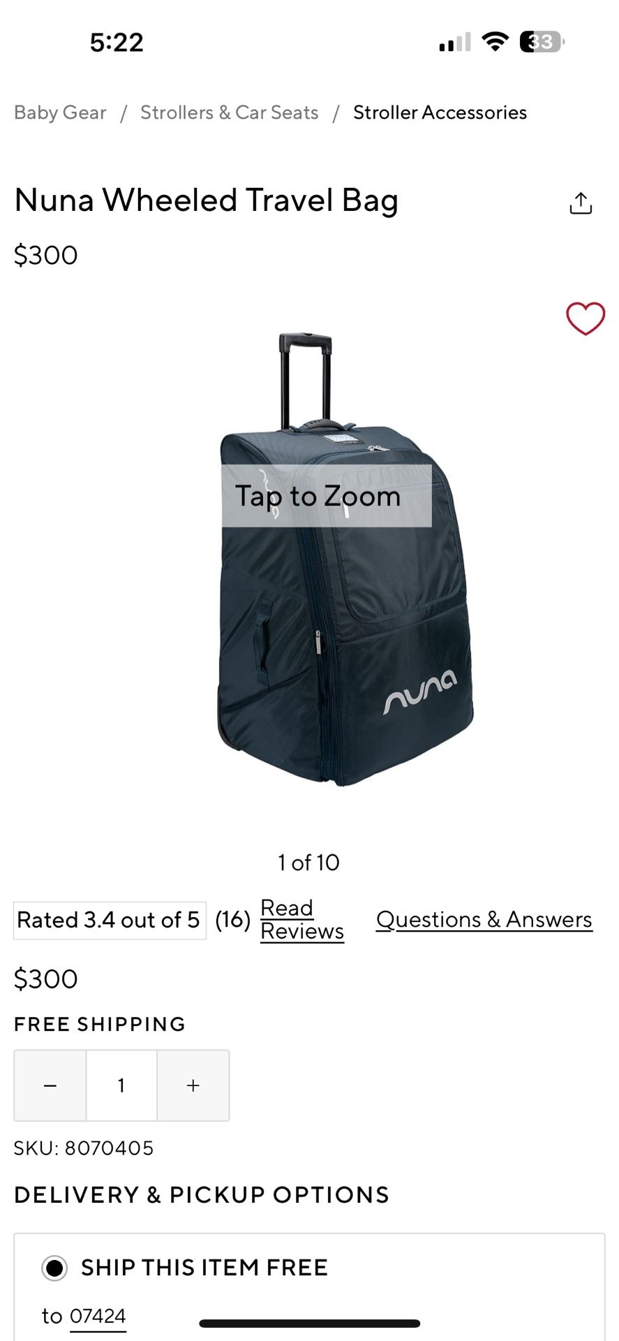 Nuna travel Wheeled Stroller Bag