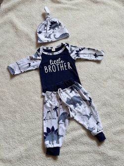 Newborn Baby Boy 3PCS Outfit Set (Dinosaur Style) – Navy Blue