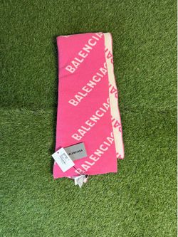Balenciaga Wool Logo All Over Knit Pink Scarf