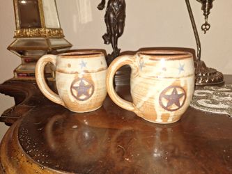 Handmade Stoneware Mugs with Star Design, Set of 2