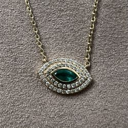 Evil Eye Emerald Diamond Necklace 