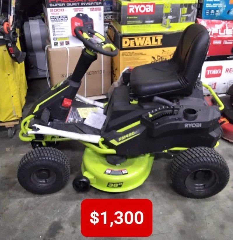 Ryobi 48V Brushless 38in 100Ah Battery Electric Rear Engine Riding Lawn Mower With Battery and Charger 