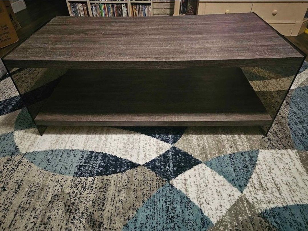 Grey Weathered Finish Coffee Table With Glass Sides