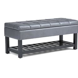 New In Box Heavy Duty Solid Wood Storage Organizer Tufted Ottoman Bench