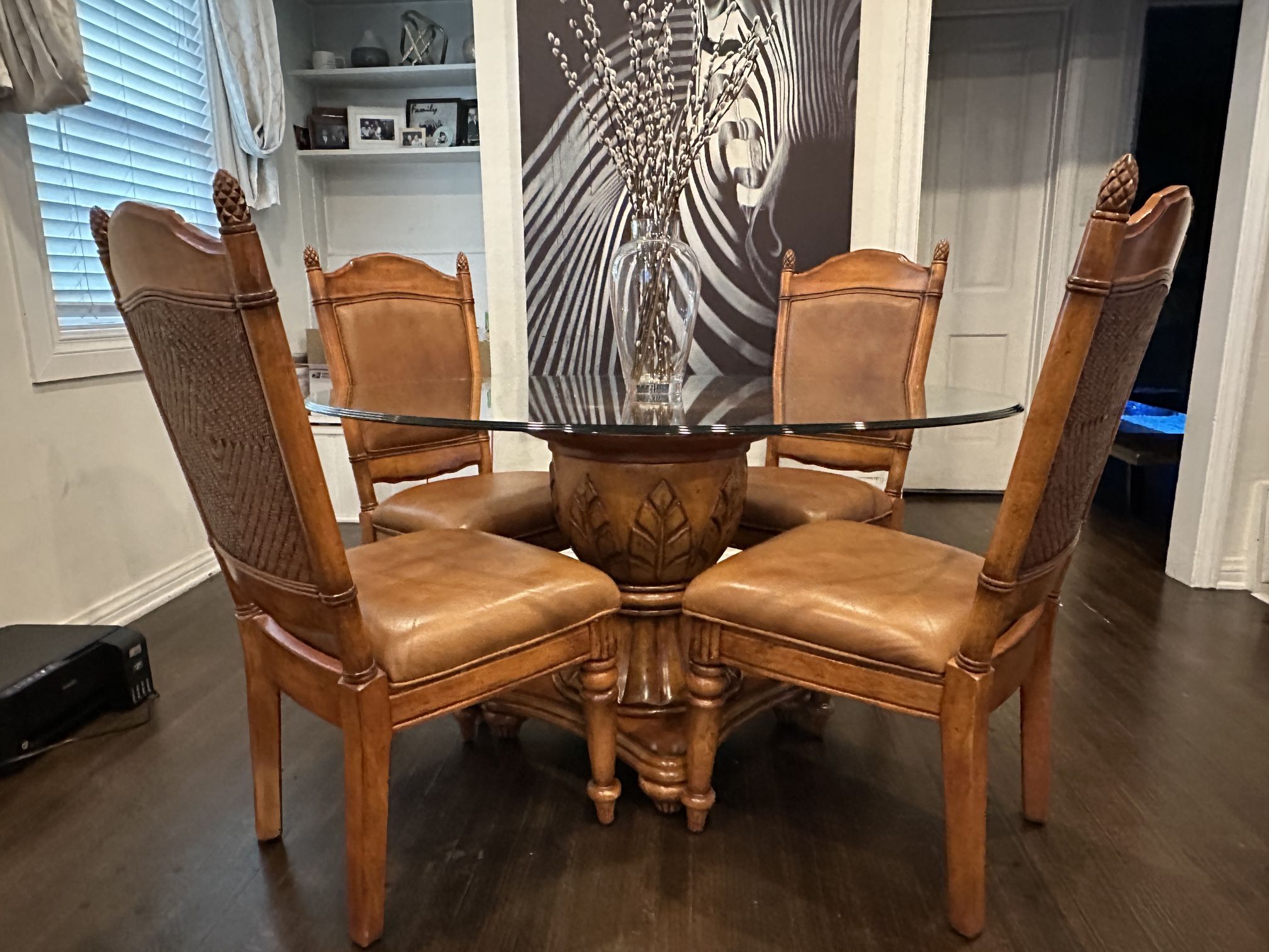 Tommy Bahama Glass Top Dining Table & 4 Chairs