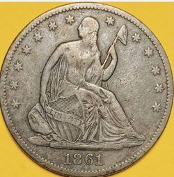 1861 U.S. SEATED LIBERTY SILVER HALF DOLLAR 50c COIN (VF/XF) Civil War Year!