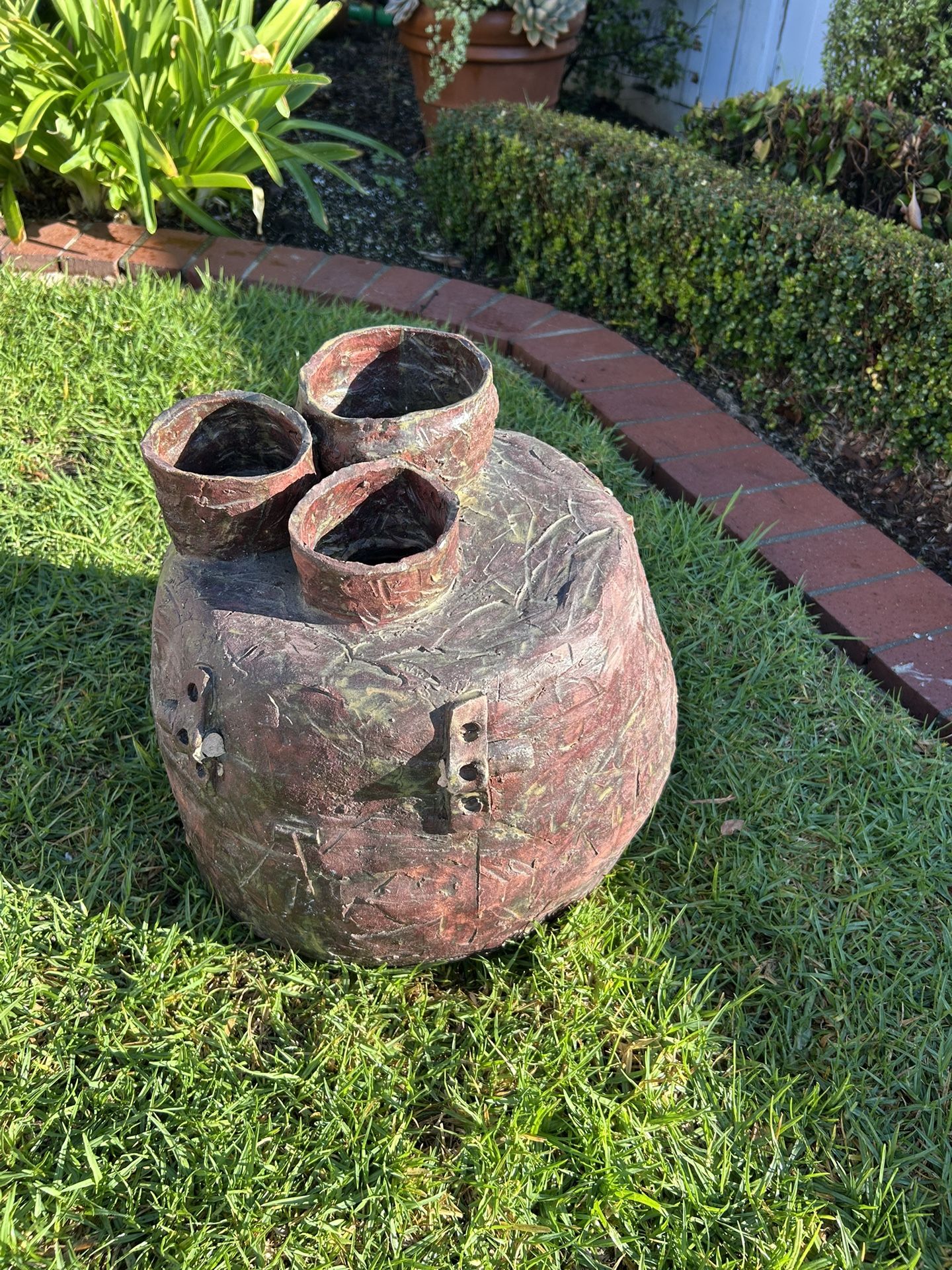 Vintage Large Unusual Abnormal Shaped Stone pottery Vase Broken Handles HandCrafted Vessel Vase Stoneware Retro Handmade Artisan Retro Centerpiece Co