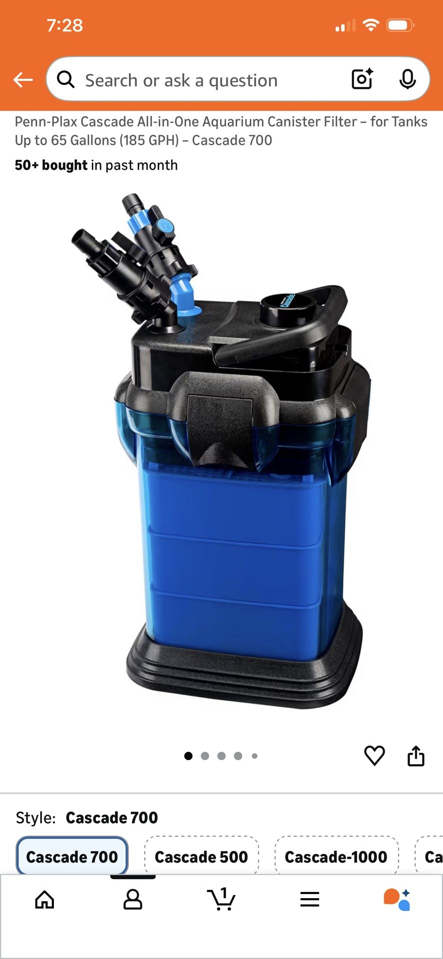 BRAND NEW! Penn-Plax Cascade 700 All-in-One Aquarium 3 Stage Canister Filter - Tanks Up to 65 Gallon