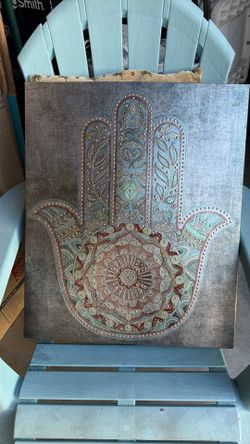 Large Decorative Hamsa Hand Wall Art Canvas – Boho/Moroccan Style