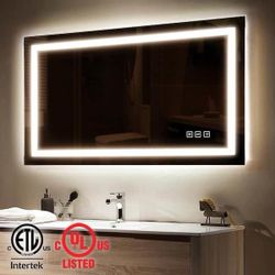 Y03 $130 Classic 40 in. W x 24 in. H Rectangular Frameless Anti-Fog LED Light Wall Bathroom Vanity Mirror Front Light This LED-lit bathroom mirror i