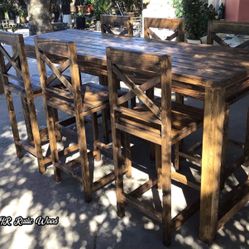 Rustic Bar Table 6 Chairs 