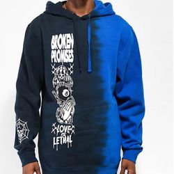 NWT NEW Men’s Size M Broken Promises Love Is Lethal Blue Split Tie Dye Hoodie Graphic Sweatshirt Street Wear