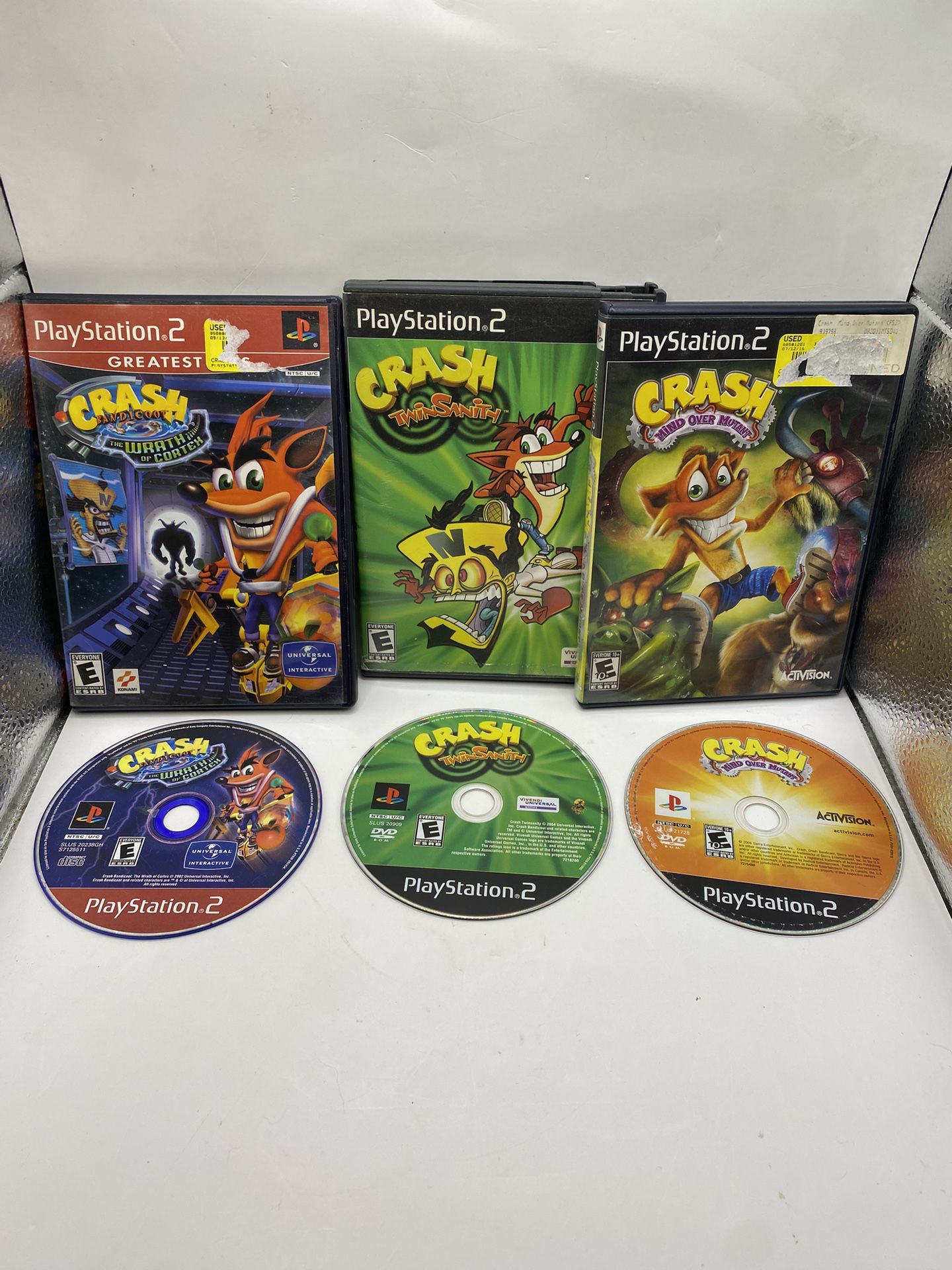 PS2 Crash -3 Game Bundle - Wrath Cortex, Twinsanity, Mind Over Mutant NO MANUALS