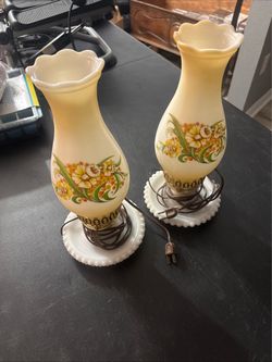 Pair of Vintage Floral Hurricane Table Lamps