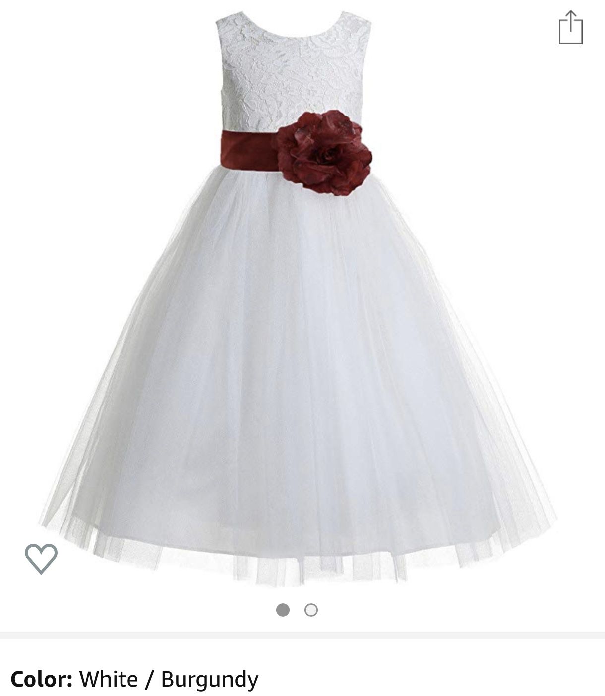 White Flower Girl Dress (w/Burgundy Flower & Bow) - Size 4T/5T