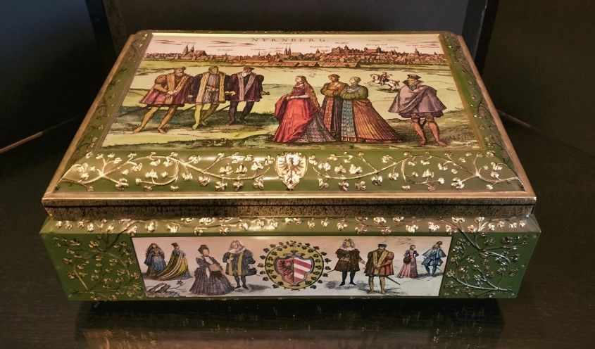Vintage Decorative Hinged Cookie Tin Box - E. Otto Schmidt - Nurnberg Germany